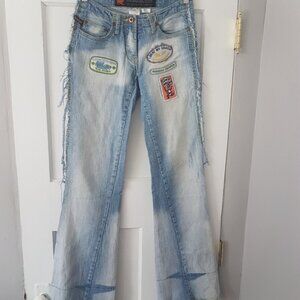 Vintage Y2K Parasuco Ergonomic Patch Work Open Flair Denim Jean Pant Sz 26